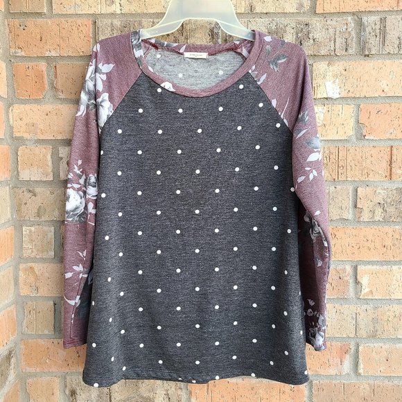 12PM By Mon Ami Women's Small Knit Top Polka Dot Long Sleeve Gray Mauve Size S - Picture 3 of 8
